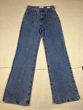 Cotton On Women's Petite Pocket Flare High-Rise Jeans Blue Denim Size 6